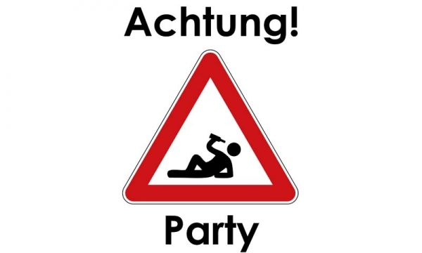 Verkehrszeichen ACHTUNG Party Fahne (V42) - 90x150cm